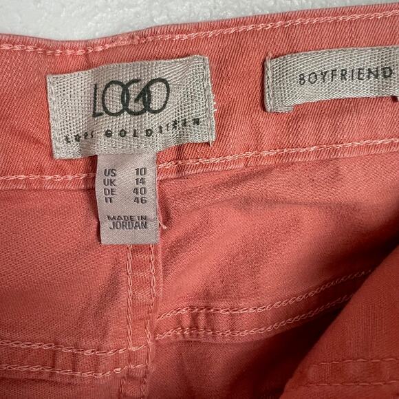LOGO by Lori Goldstein Sz 10 Coral Pink Boyfriend Jean with Cuff or Frayed Hem - Picture 3 of 11